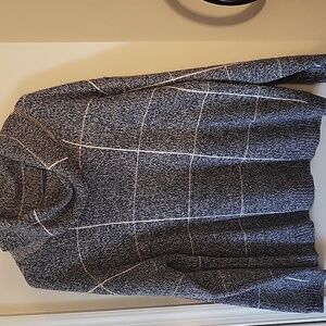 Zoe+Phoebe cowl neck lattice striped heather blue sweater